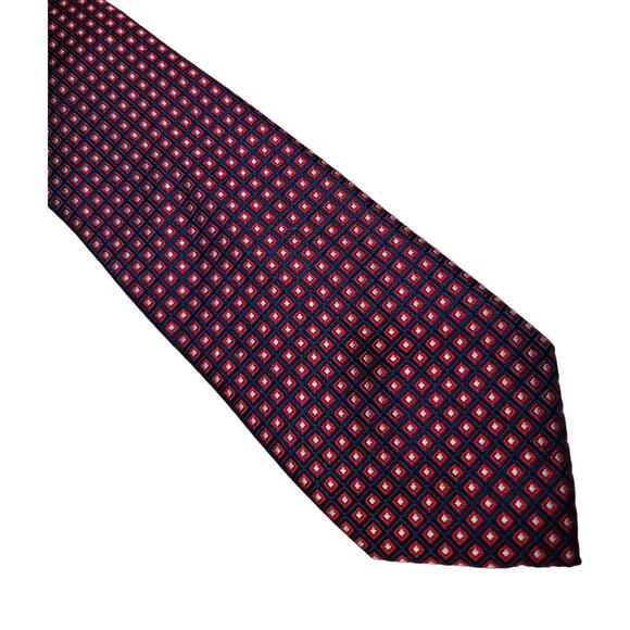 Nautica blue red square pattern silk tie - Picture 1 of 5